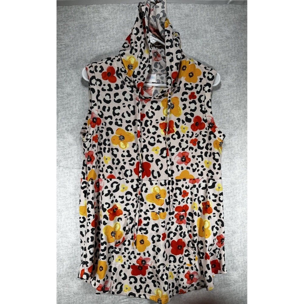 NWT Lularoe Floral Size Small  Brittany Hoodie Sleeveless Pullover Pockets